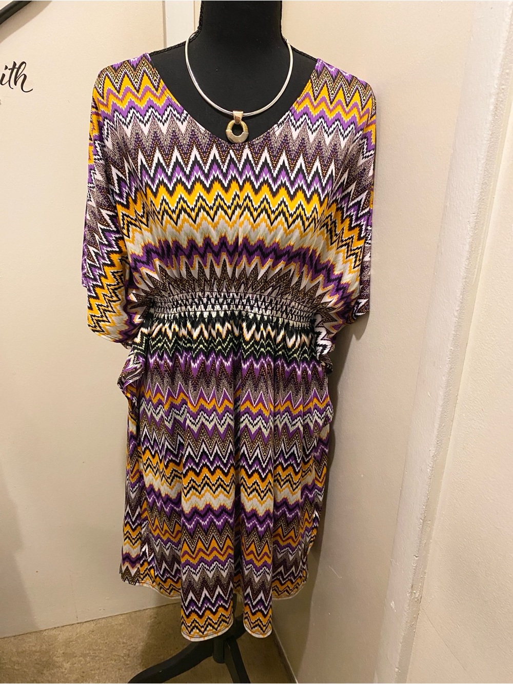 D) Robbie Bee Zigzag Kaftan in Purple, Yellow & Black. XL